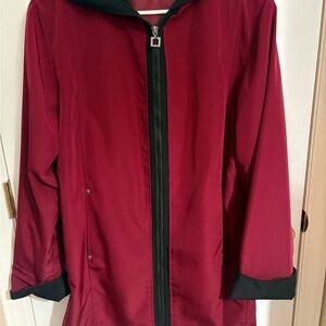 Elegant Burgundy Utility Jacket with Black Accents
